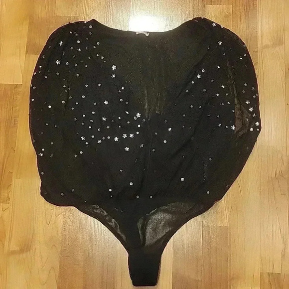 Free People Intimately Bodysuit Mesh Sequins Stars Sleevesless M - Picture 1 of 9